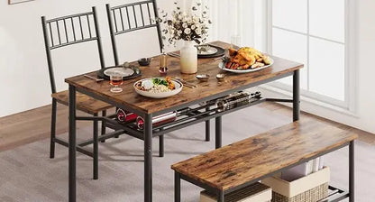 Dining Table Set for 4 with Bench & Storage