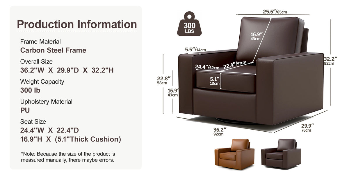 KERDOM 360° Swivel Accent Chair, PU Leather