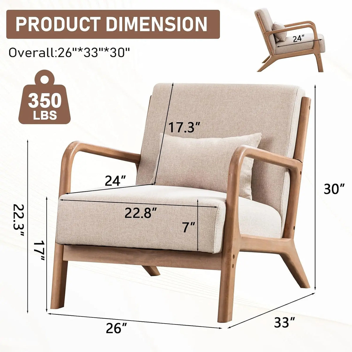 Mid-Century Accent Chair with Wood Frame