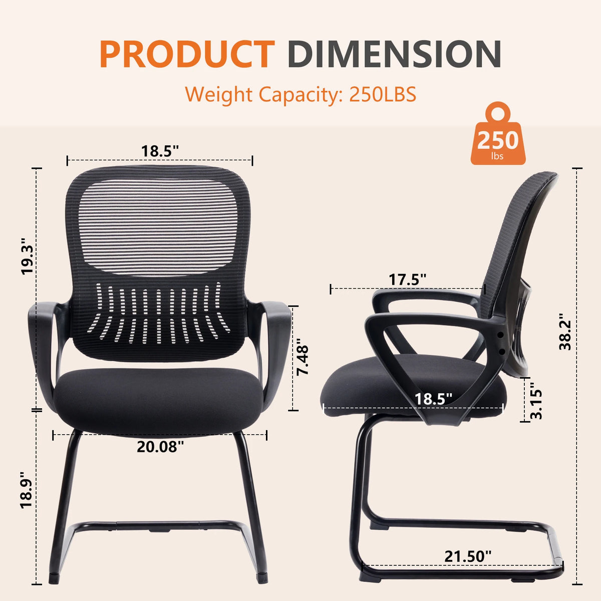 JHK Office Chair without Wheels, Mesh
