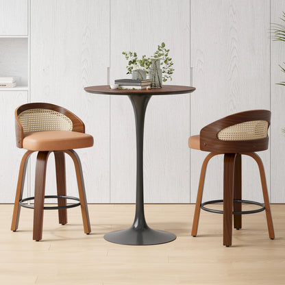 Swivel Bar Stools with Rattan Back, Set of 2