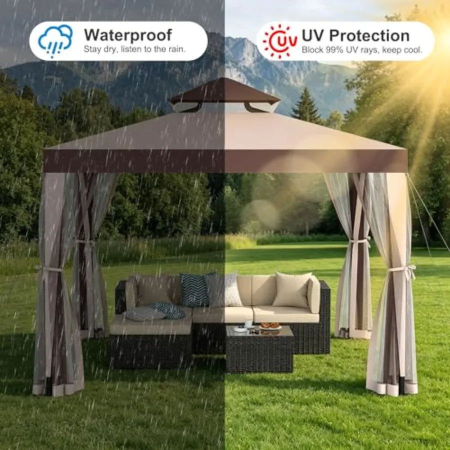 10x10 Outdoor Gazebo Canopy Tent, Red