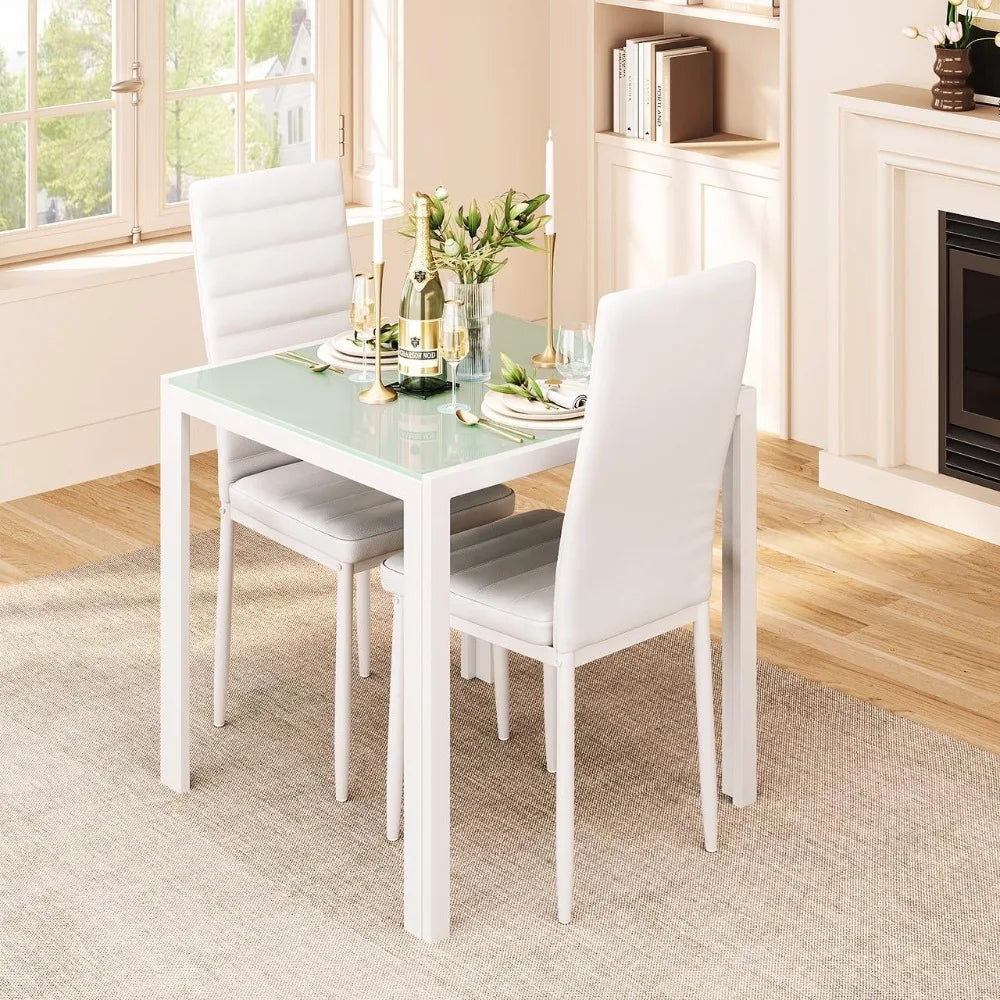 3-Piece Glass Dining Table Set for 2