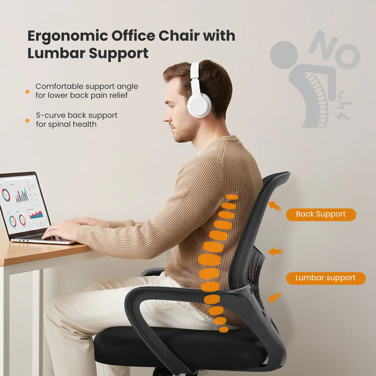 MCQ Ergonomic Office Chair, Mid Back