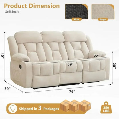 Chenille Reclining 3-Seat Sofa