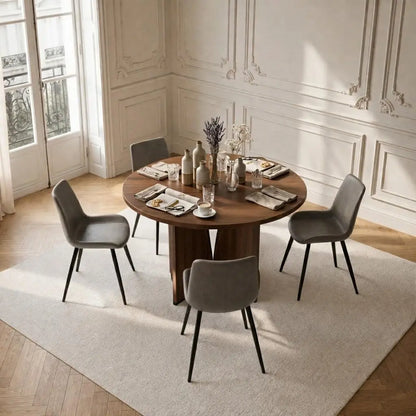 Round Walnut Dining Table Set for 4