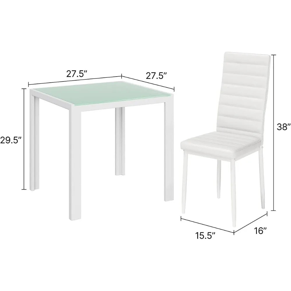 3-Piece Glass Dining Table Set for 2