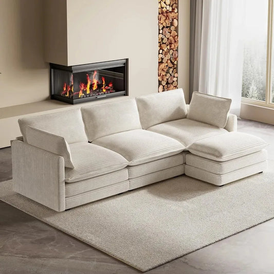 104in Corduroy L-Shaped Sectional Sofa