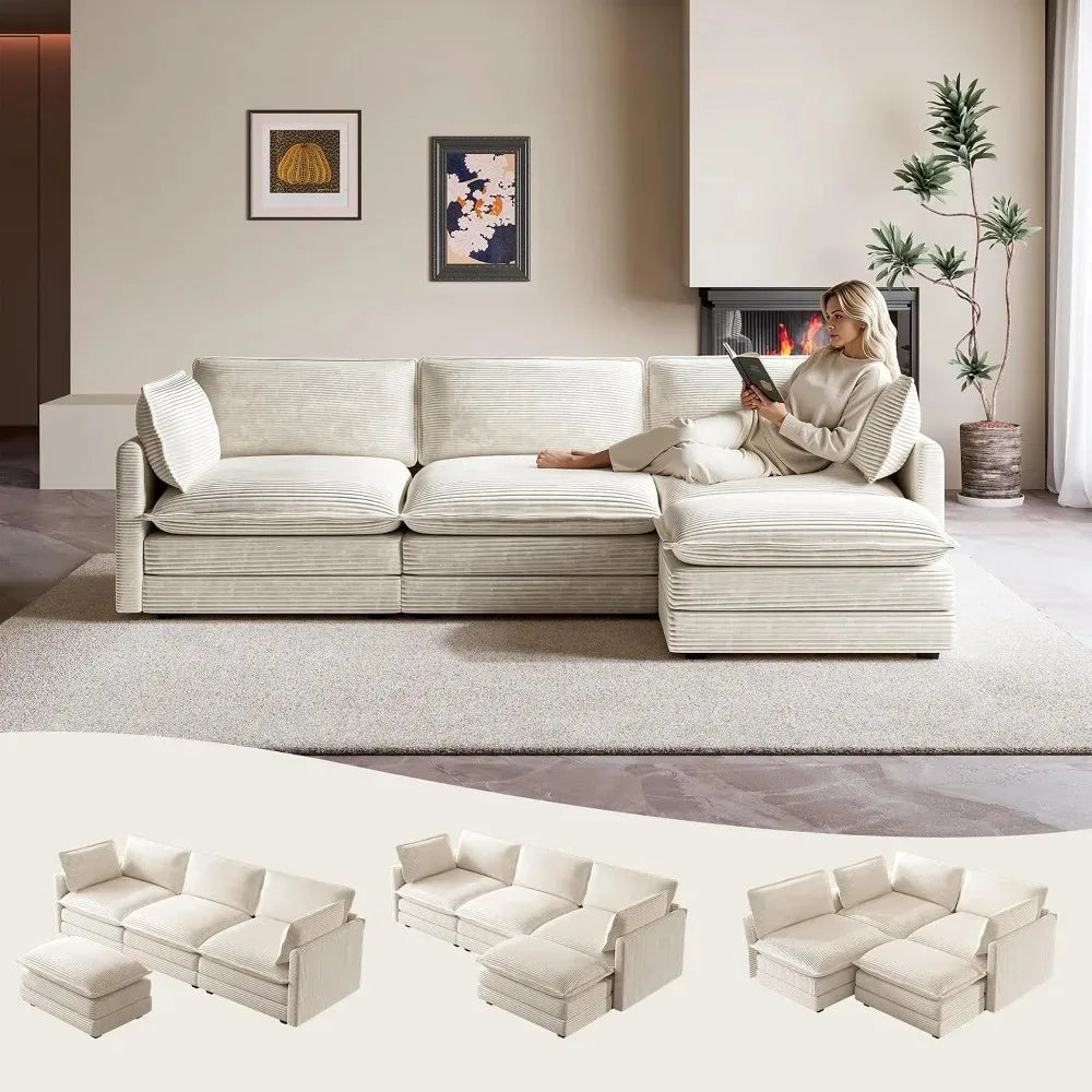 104in Corduroy L-Shaped Sectional Sofa