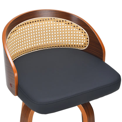 Swivel Bar Stools with Rattan Back, Set of 2