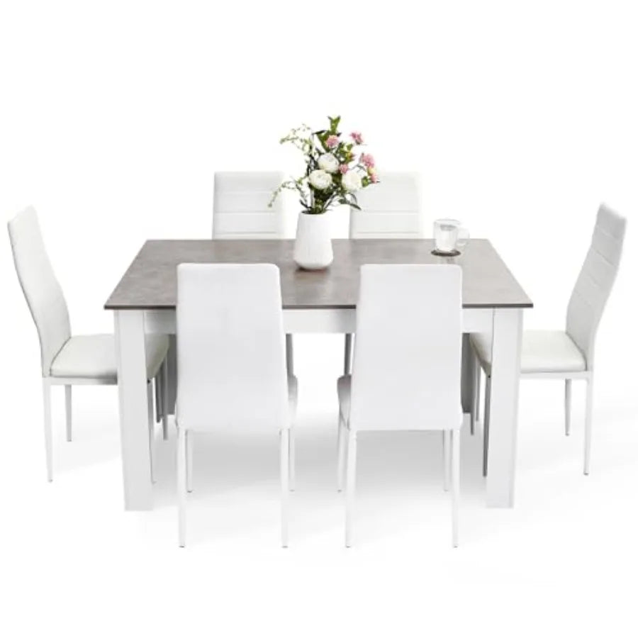 7-Piece Dining Set for 6, Faux Leather Chairs