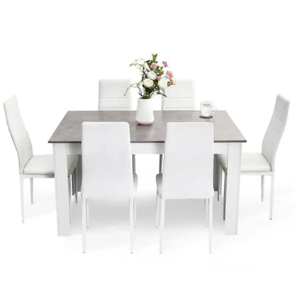 7-Piece Dining Set for 6, Faux Leather Chairs