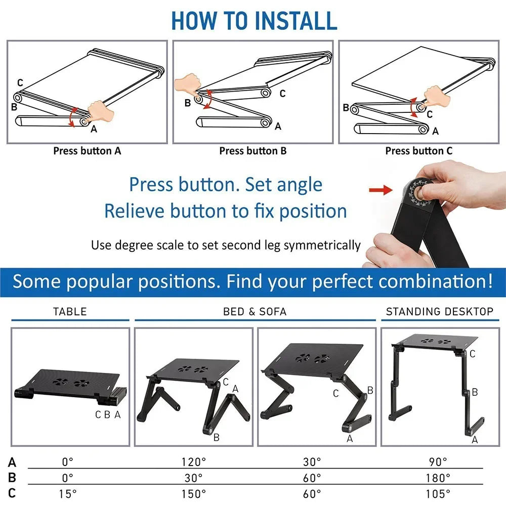 Adjustable Laptop Desk Stand with Cooling Fan