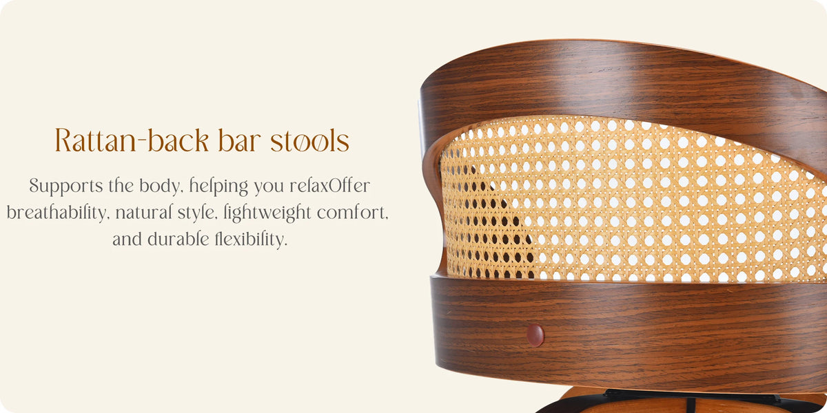 Swivel Bar Stools with Rattan Back, Set of 2