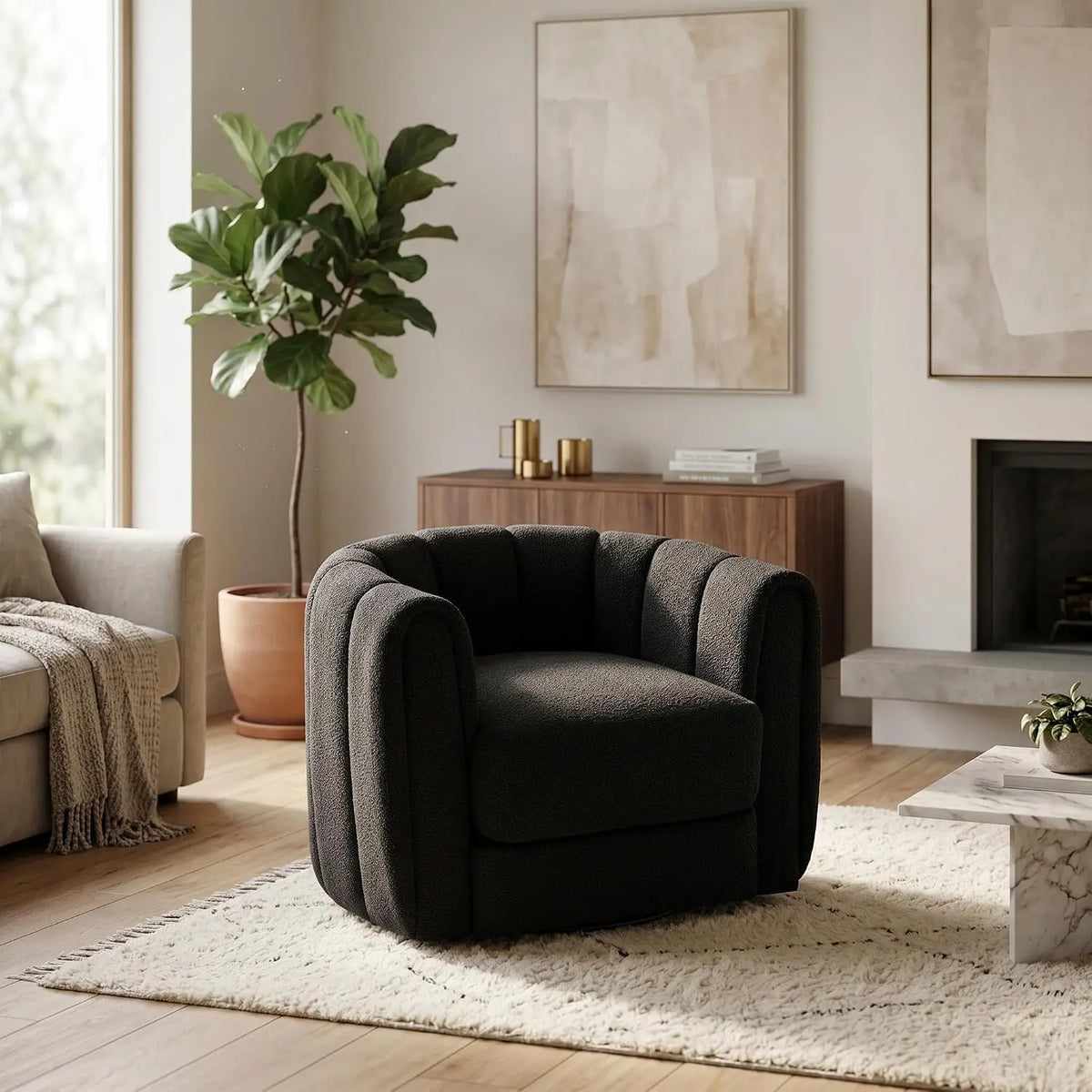 Garvee Velvet Swivel Barrel Accent Chair