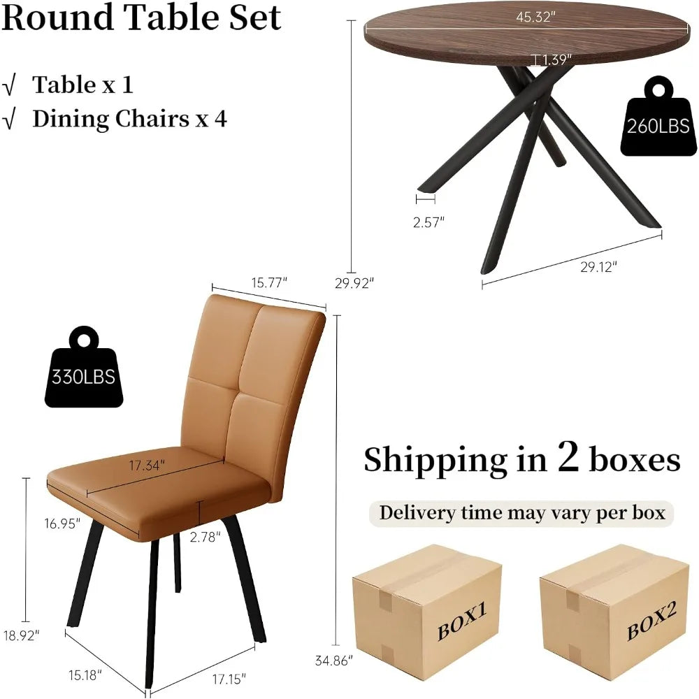 45.3" Round Dining Table Set for 4