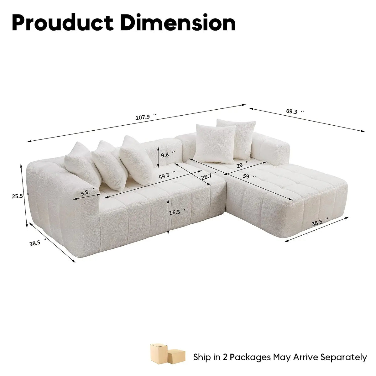 107.9" L-Shaped Boneless Cloud Sofa