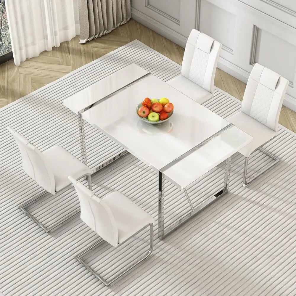 White Dining Table Set for 4, 55"