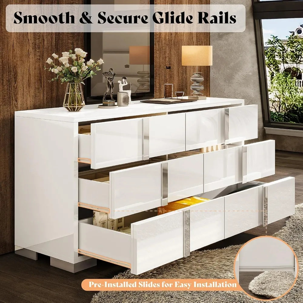 White High Gloss 6-Drawer Dresser