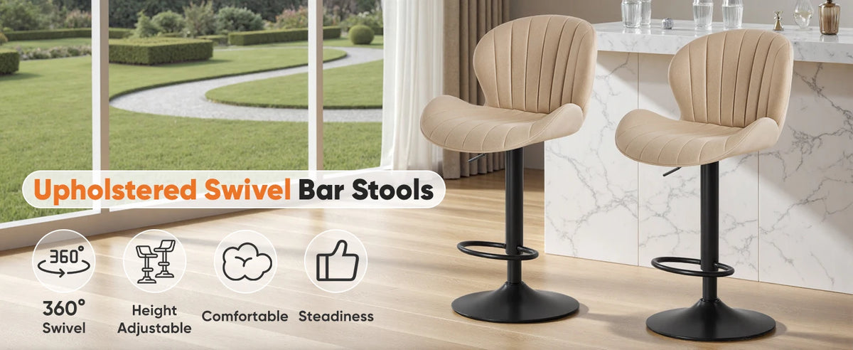 Swivel Fabric Bar Stools, Set of 4