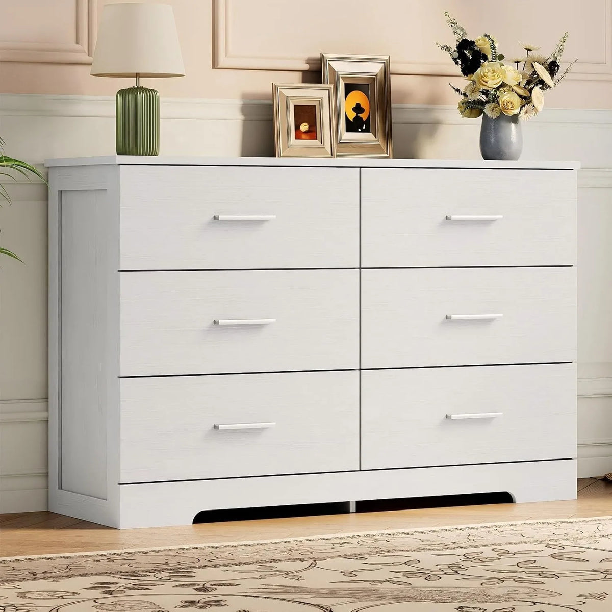 6-Drawer Wood Dresser with Metal Handles