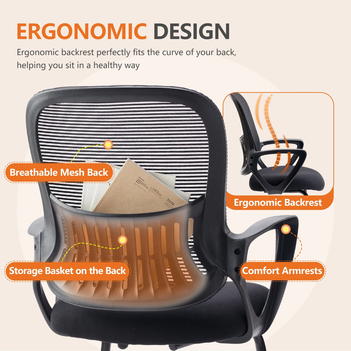 JHK Office Chair without Wheels, Mesh