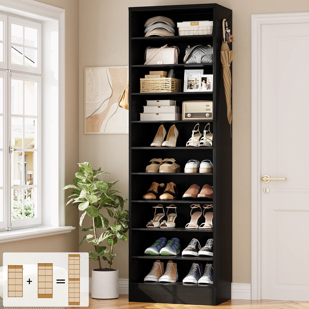 10-Tier Narrow Wood Shoe Rack