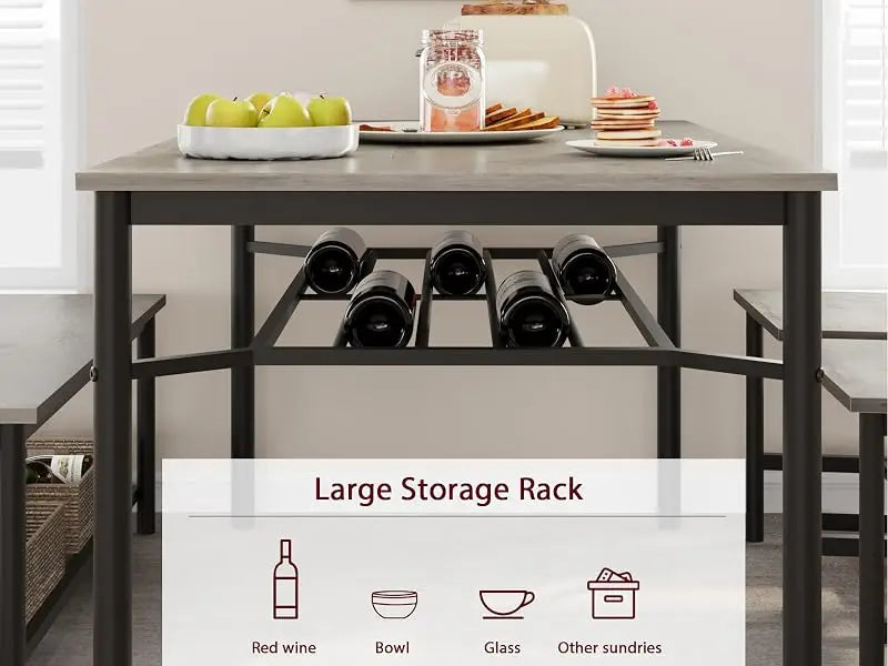 Dining Table Set for 4 with Bench & Storage
