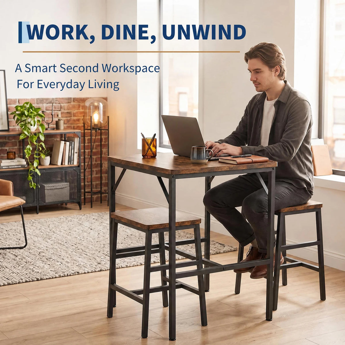 3-Piece Pub Height Table Set with Stools