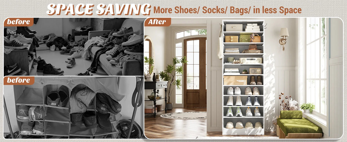 10-Tier Narrow Wood Shoe Rack
