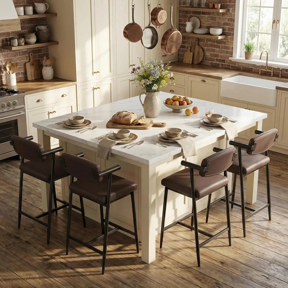 Bar Stools with Arms & Footrest, Set of 2