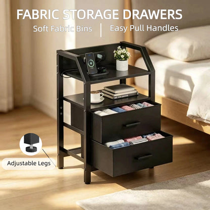 FRODROVIA Nightstand with USB Charging & LED Light