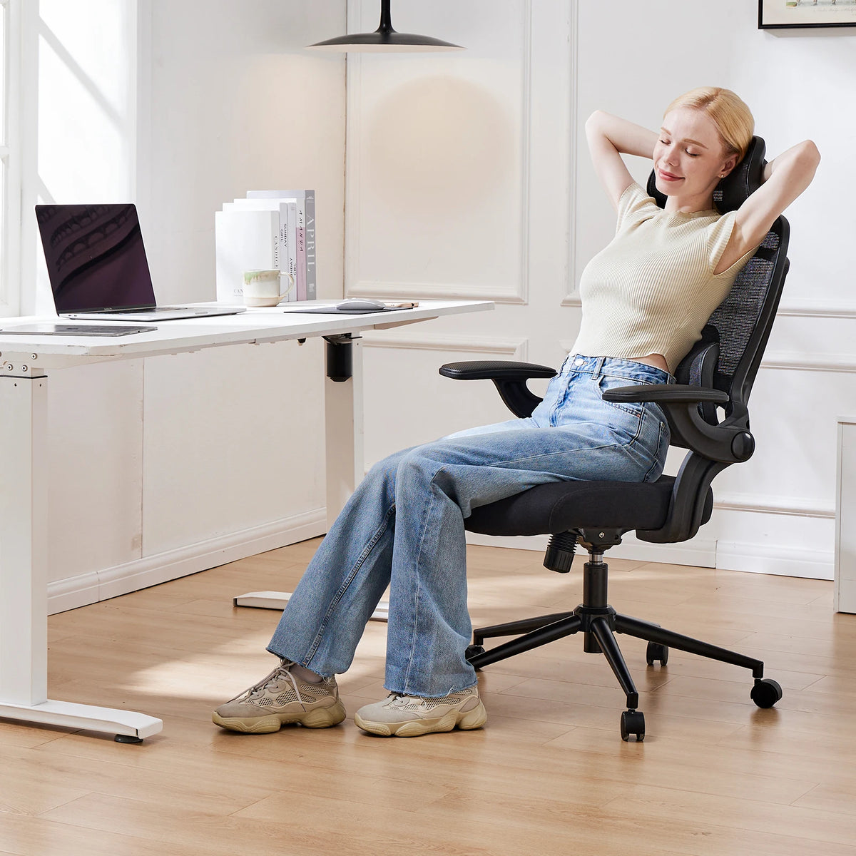 JHK Mesh Office Chair with Flip-Up Arms
