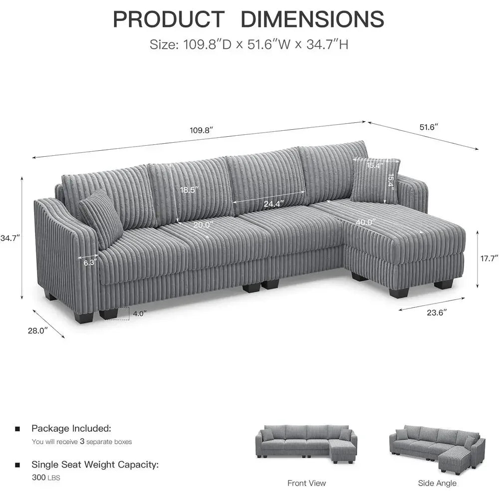 Light Grey L-Shaped Sofa with Chaise