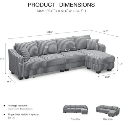 Light Grey L-Shaped Sofa with Chaise