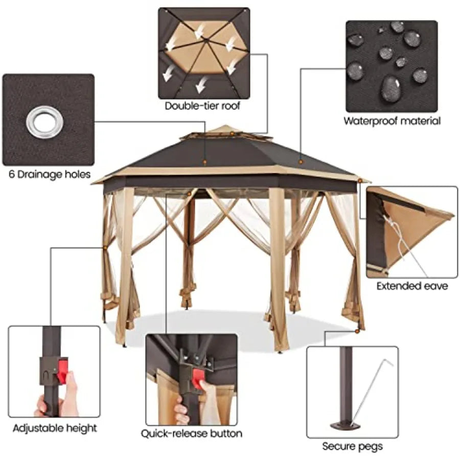 13x13 Pop Up Gazebo, Double-Tier