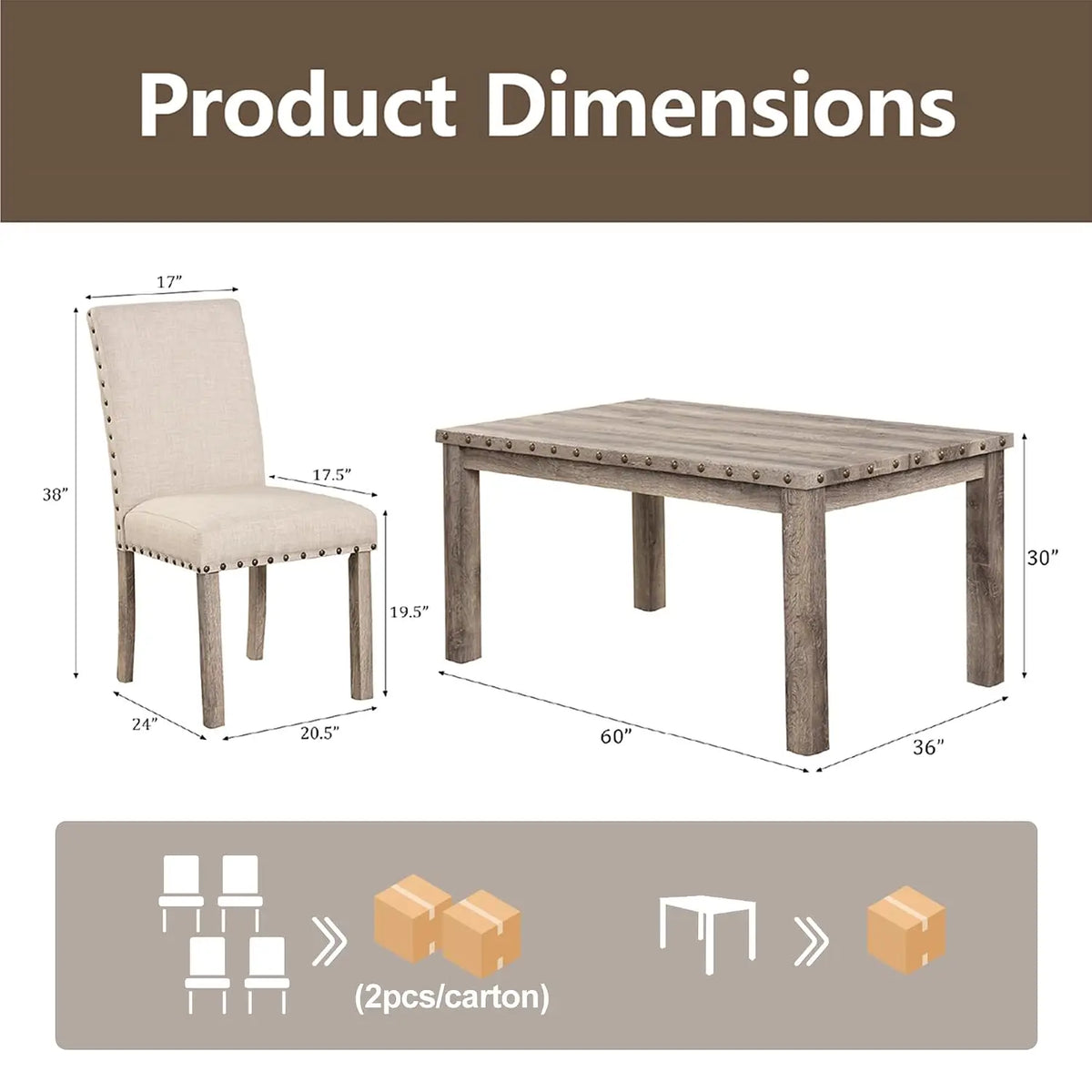 Farmhouse Dining Set for 4, 60" Table