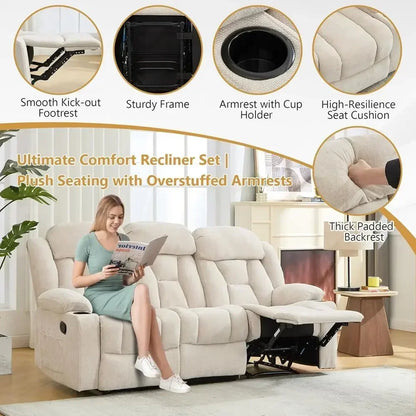 Chenille Reclining 3-Seat Sofa
