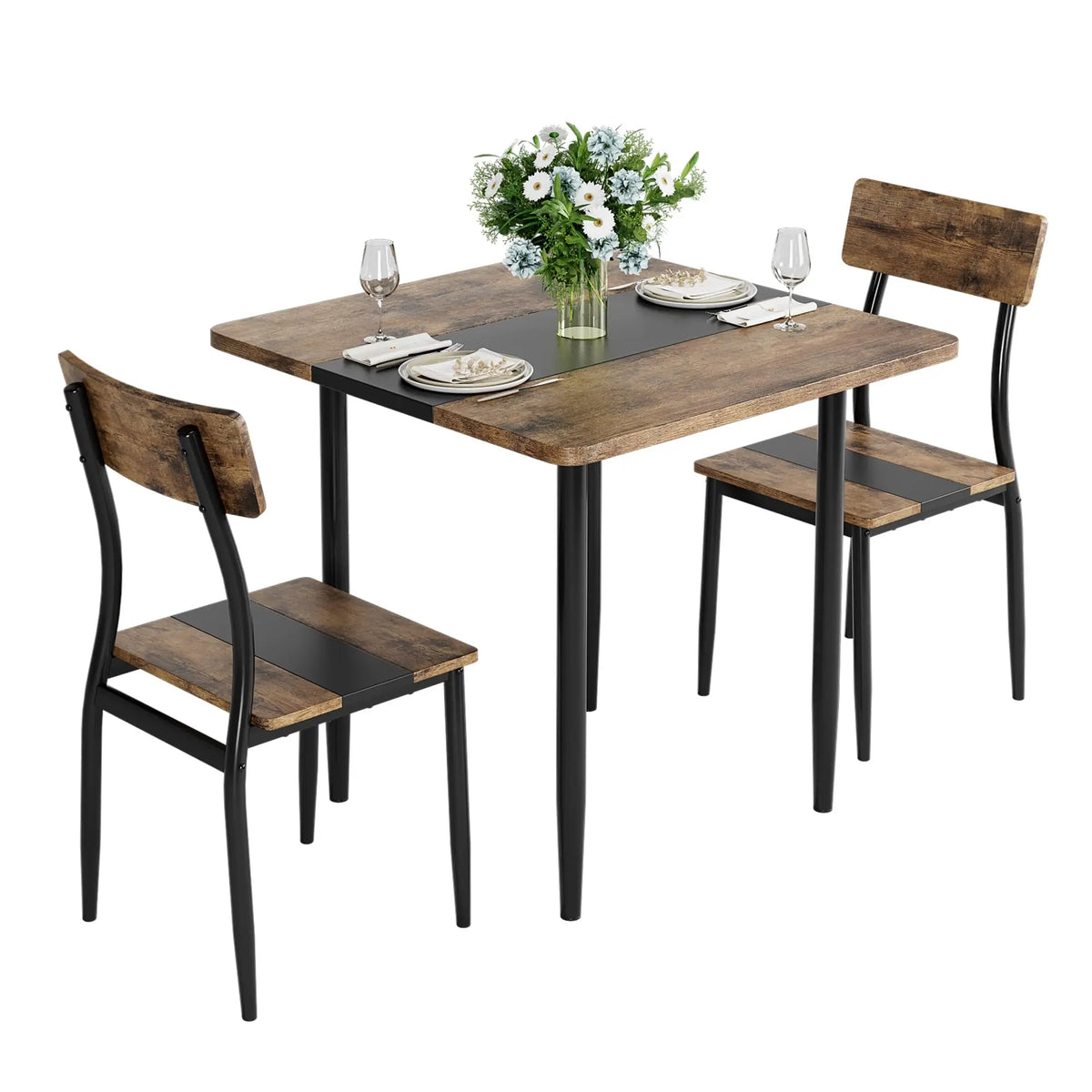 3-Piece Dining Table Set for 2, Two-Tone