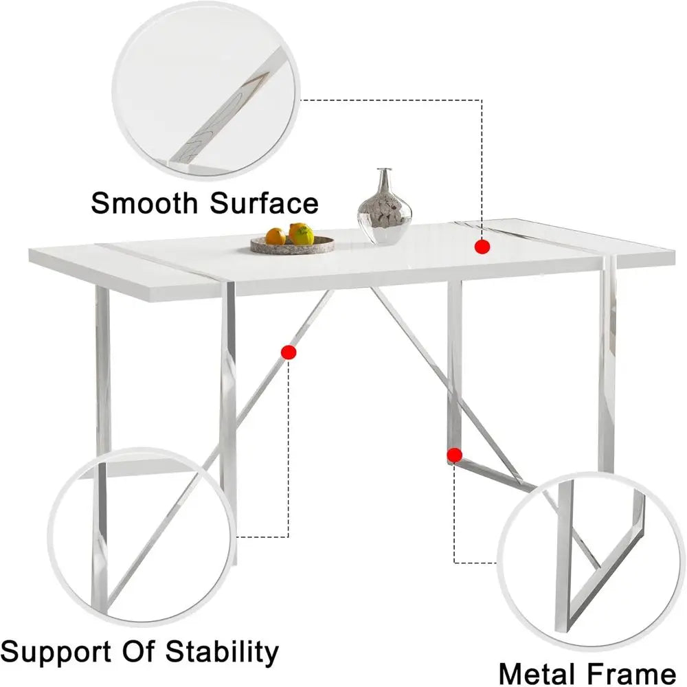 White Dining Table Set for 4, 55"