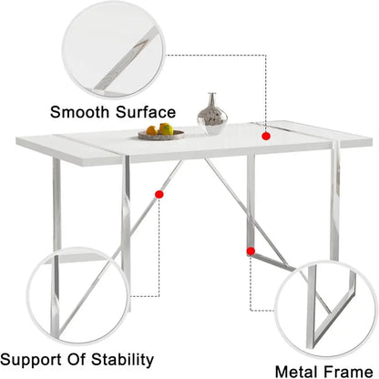 White Dining Table Set for 4, 55"
