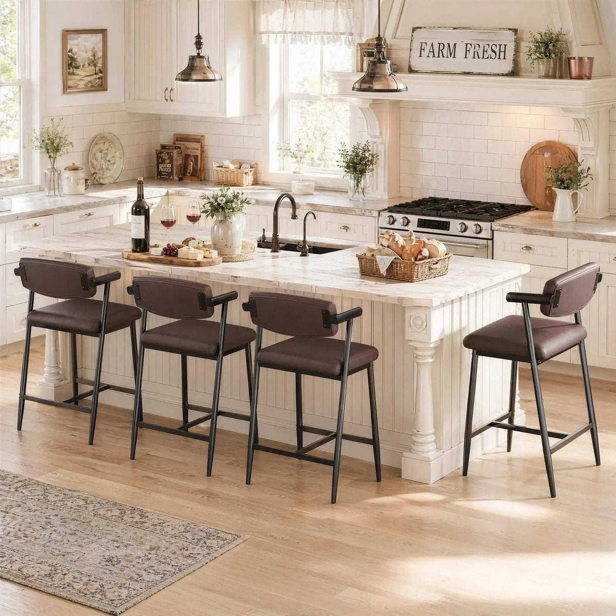 Bar Stools with Arms & Footrest, Set of 2