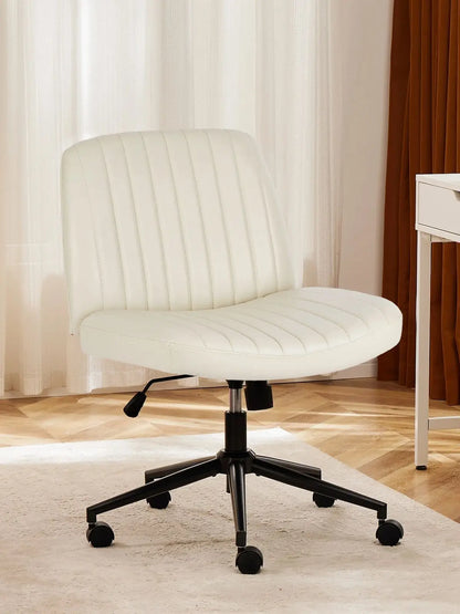JHK Armless Swivel Office Chair, PU Leather