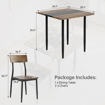 3-Piece Dining Table Set for 2, Two-Tone