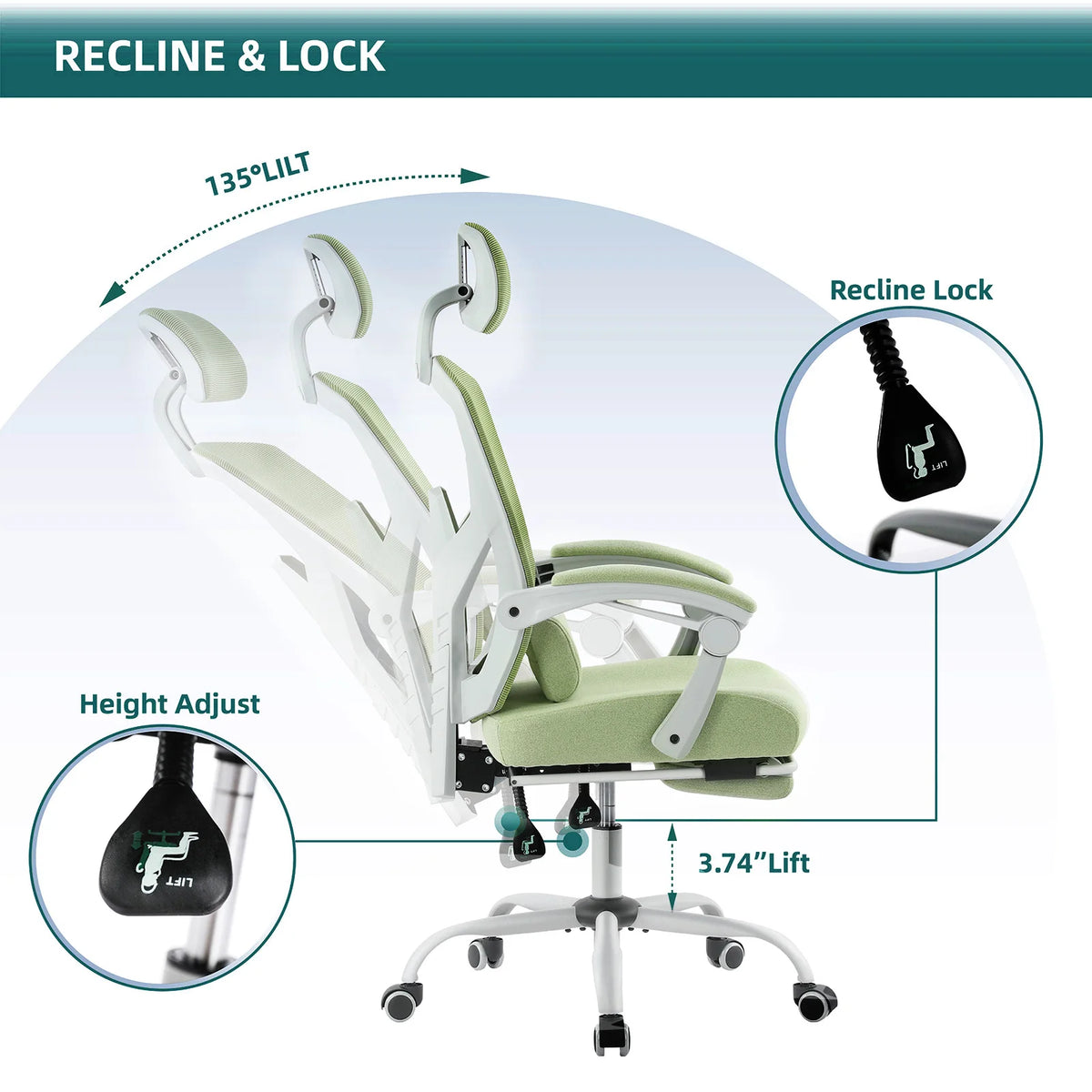 JHK Reclining High-Back Mesh Gaming Chair