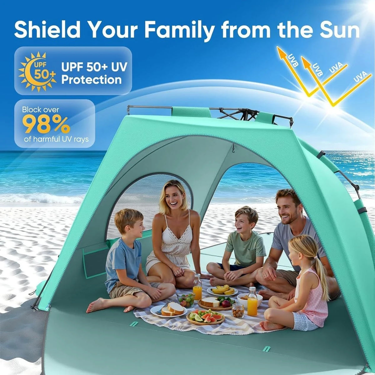 Pop-Up Beach Tent Sun Shelter (5-6 Person)