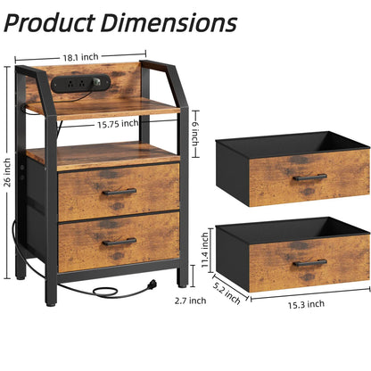 FRODROVIA Nightstand with USB Charging & LED Light