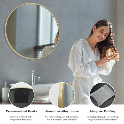 JHK Round Metal Framed Wall Mirror