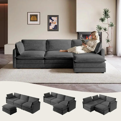 104in Corduroy L-Shaped Sectional Sofa