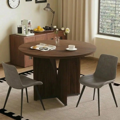 Round Walnut Dining Table Set for 4
